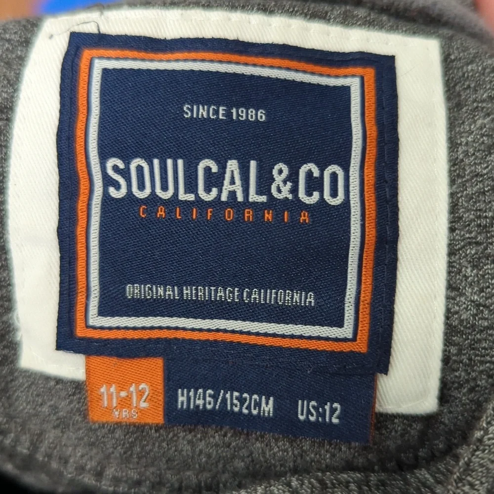 Soulcal & Co Gray Hooded Sweatshirt Hoodie Bear Patch Kids Size 11-12